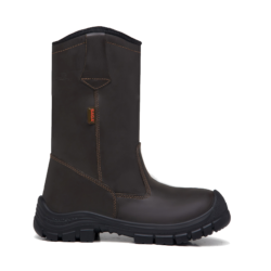 BOTA CUERO CAFE CAÑA 10″ SUELA PU SAGA 3046